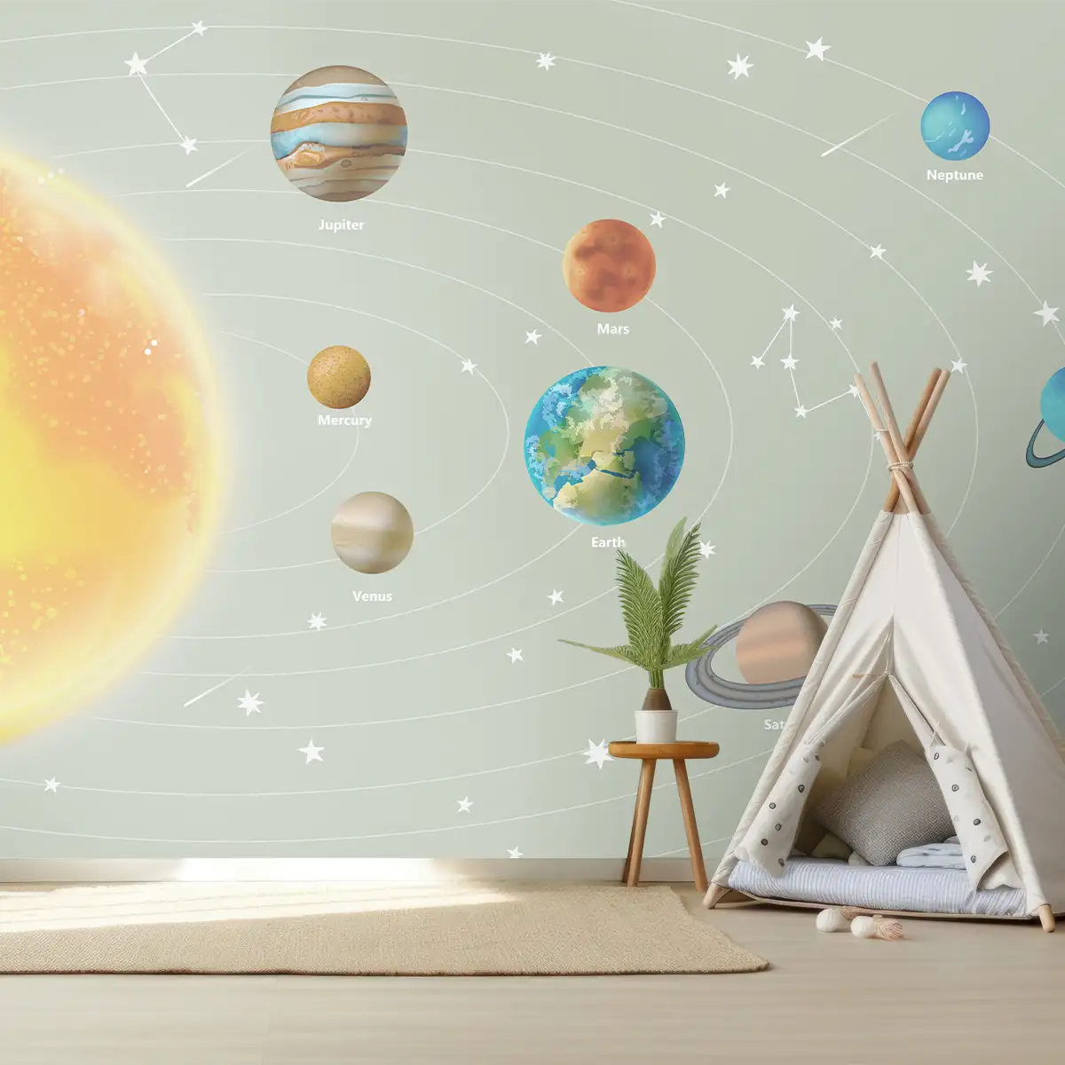 Cute Solar Sytem Design Wallpaper for Kids Room