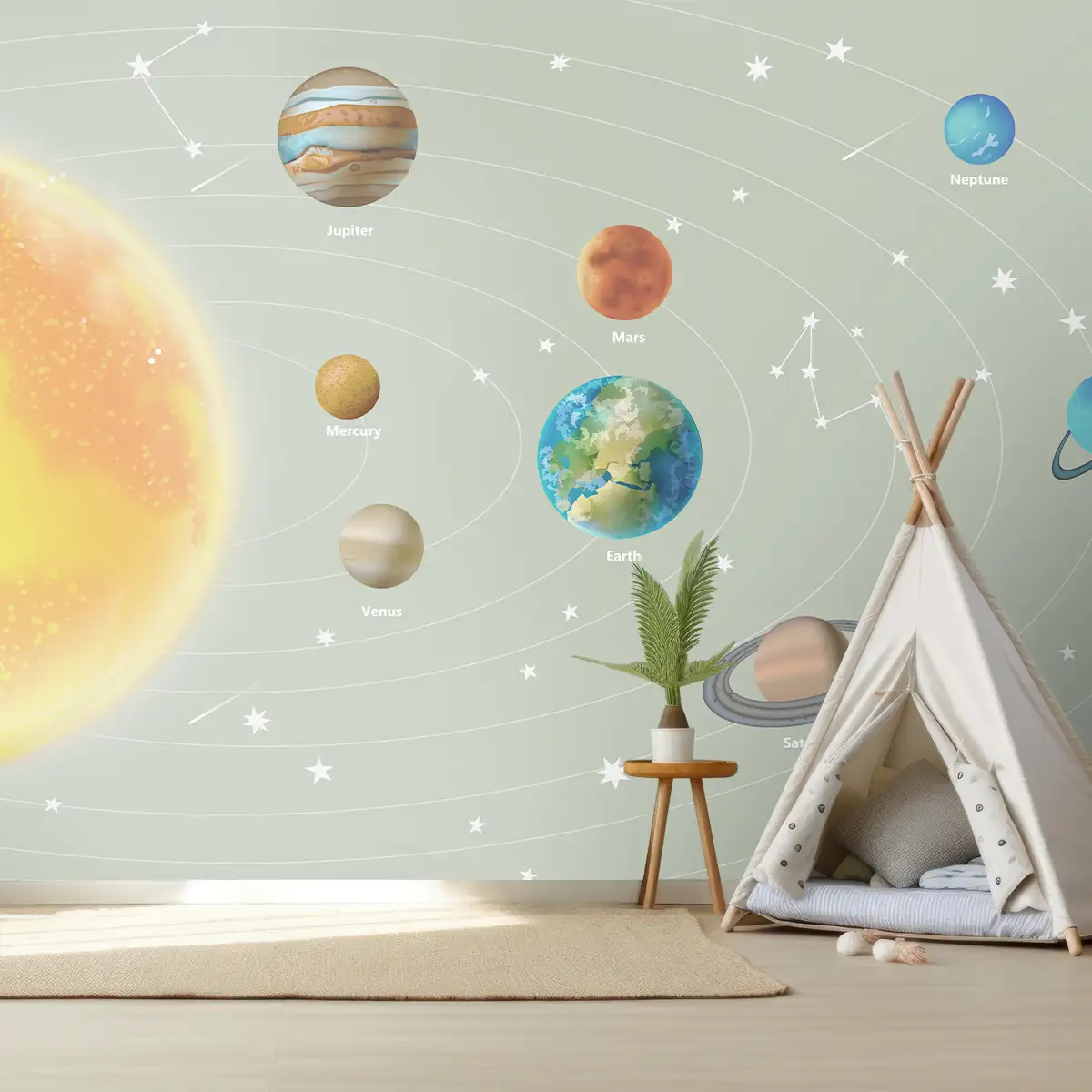 Cute Solar Sytem Design Wallpaper for Kids Room | Life n Colors