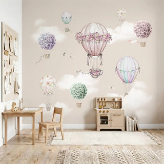 Floral Hot Air Balloons Young Kids Wallpaper