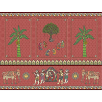 Janakpuri Jharoka Red Madhubani Wallpaper