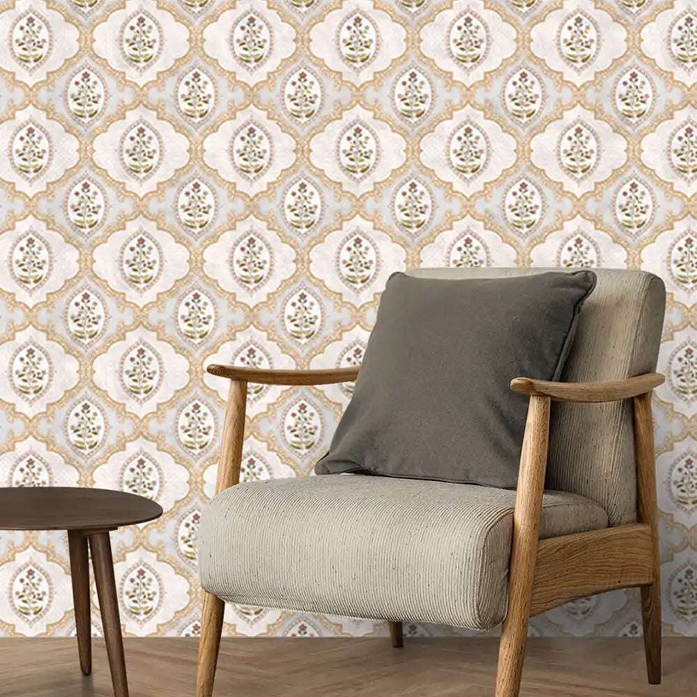 Gulshan Indian Design Wallpaper Roll in Sand Color | Life n Colors