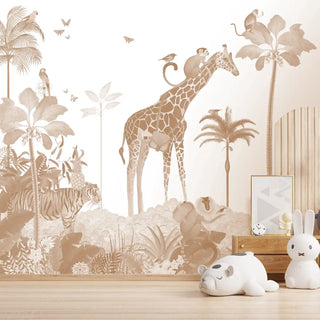 Cute Animal Safari Wallpaper for Kids sepia