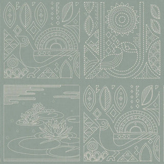 Kantha Indian Wallpaper Roll in Muted Teal Color Buy Now