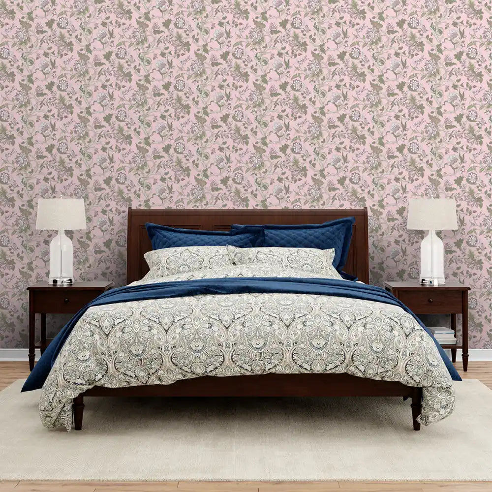 Gardenia Design Wallpaper Roll in Light Pink Color Buy Rooms