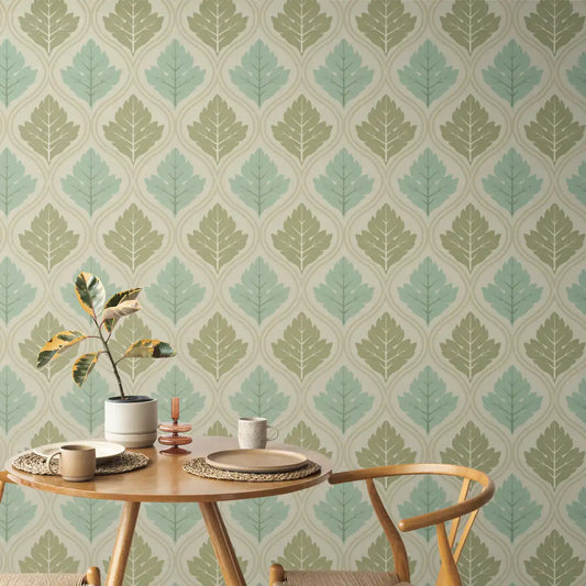 Green Leaves Repeat Pattern Wall Paper Design