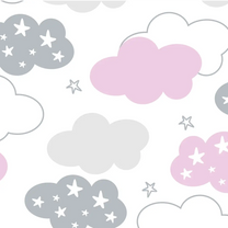 Starry Clouds Design Wallpaper Roll in Pink & Grey Color for Rooms