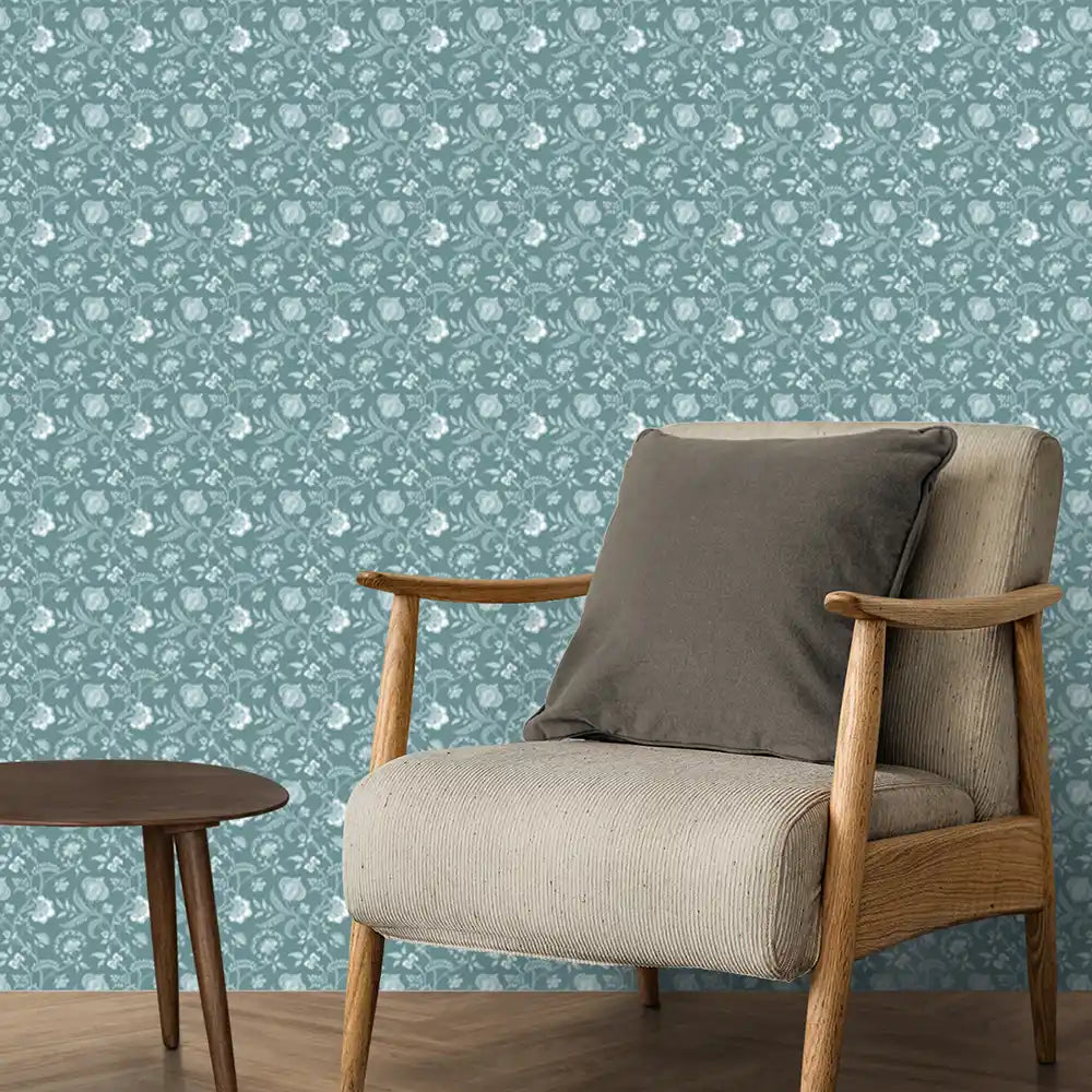 Blossom Design Wallpaper Roll in Teal Color Buy Online