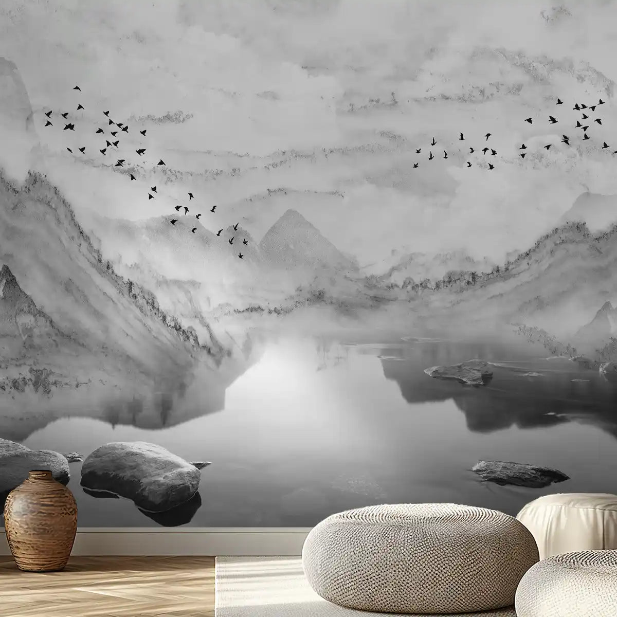 Buy Marble Effect Scenery Wallpaper Customised Black & White 