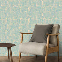 Symmetry Design Wallpaper Roll in Beige & Aqua Color
