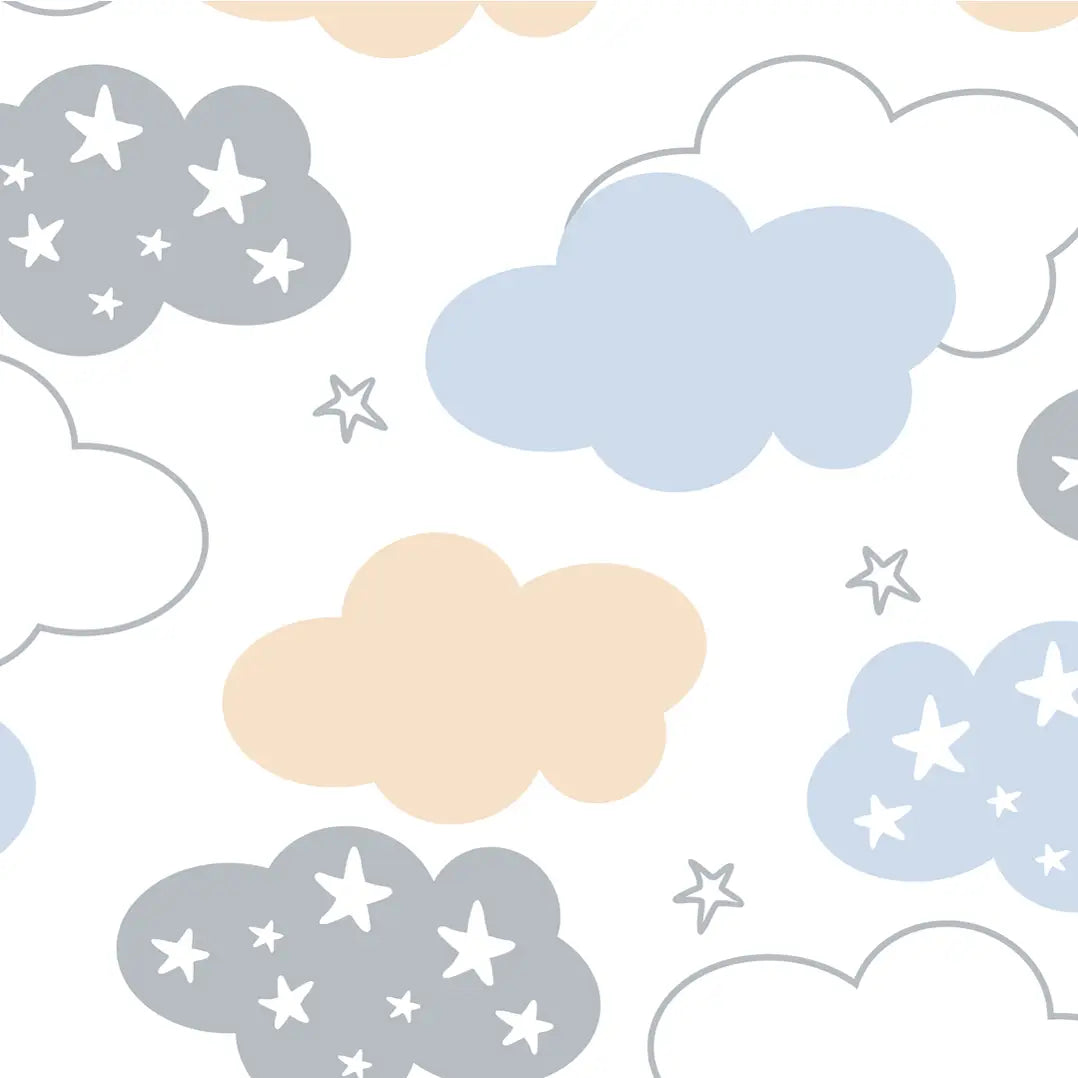 Starry Clouds Design Wallpaper Roll in Yellow and Blue Color for Rooms