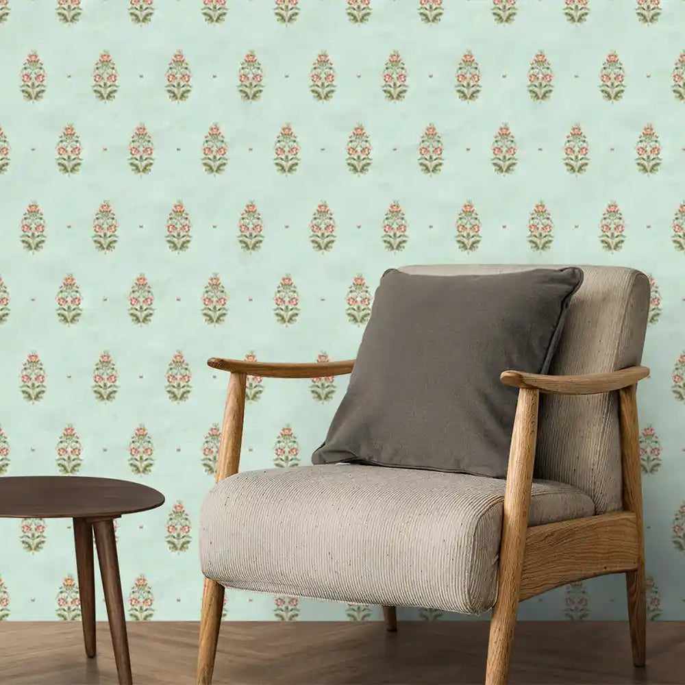 Buy Bahara Indian Design Wallpaper Roll in Green Color