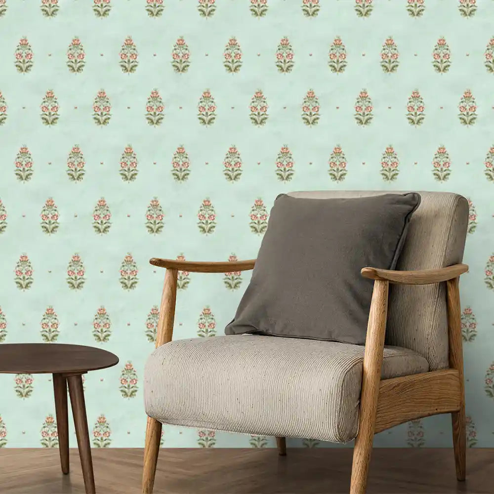 Bahara Indian Design Wallpaper Roll in Green Color | Life n Colors