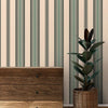 Stripes Design Wallpaper Roll in Beige and Green Color