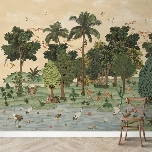 Ran Shringar Wallpaper Depicting Ranthambore Forest Designed for Walls muddy creamish beige
