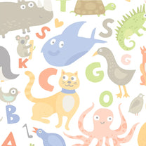 Animals Alphabet Design Wallpaper Roll in Pastels Color for Rooms