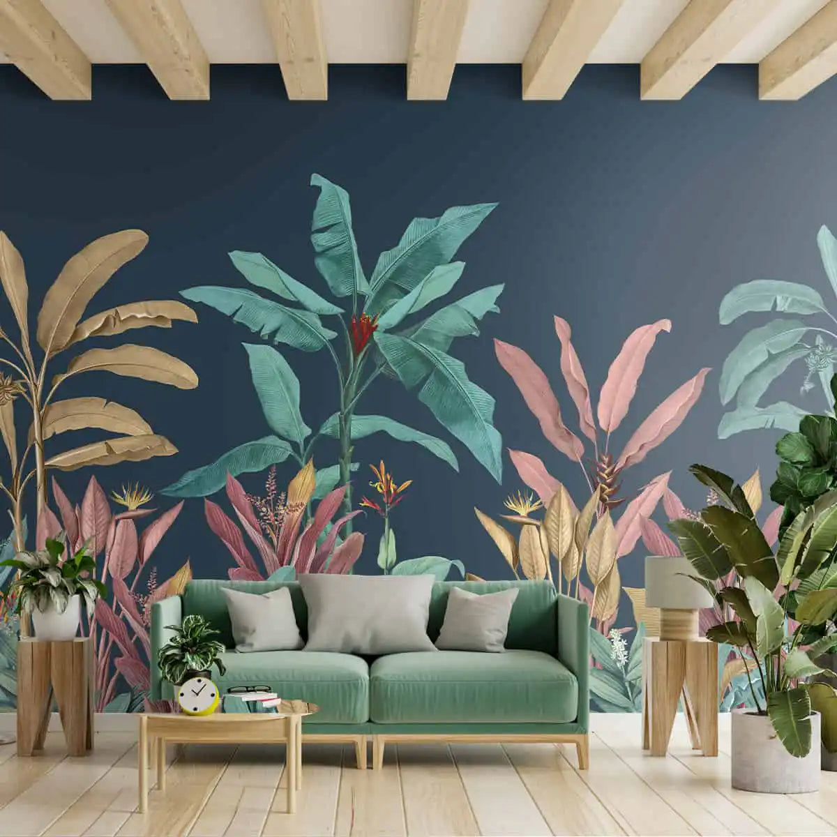 Pink & Green Tropical Trees Wallpaper Deep Blue shop now
