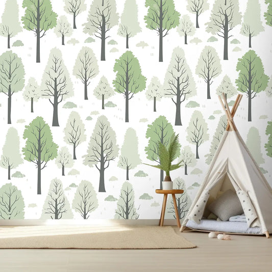 Einfache Wandtapete mit Baummuster für Kinder