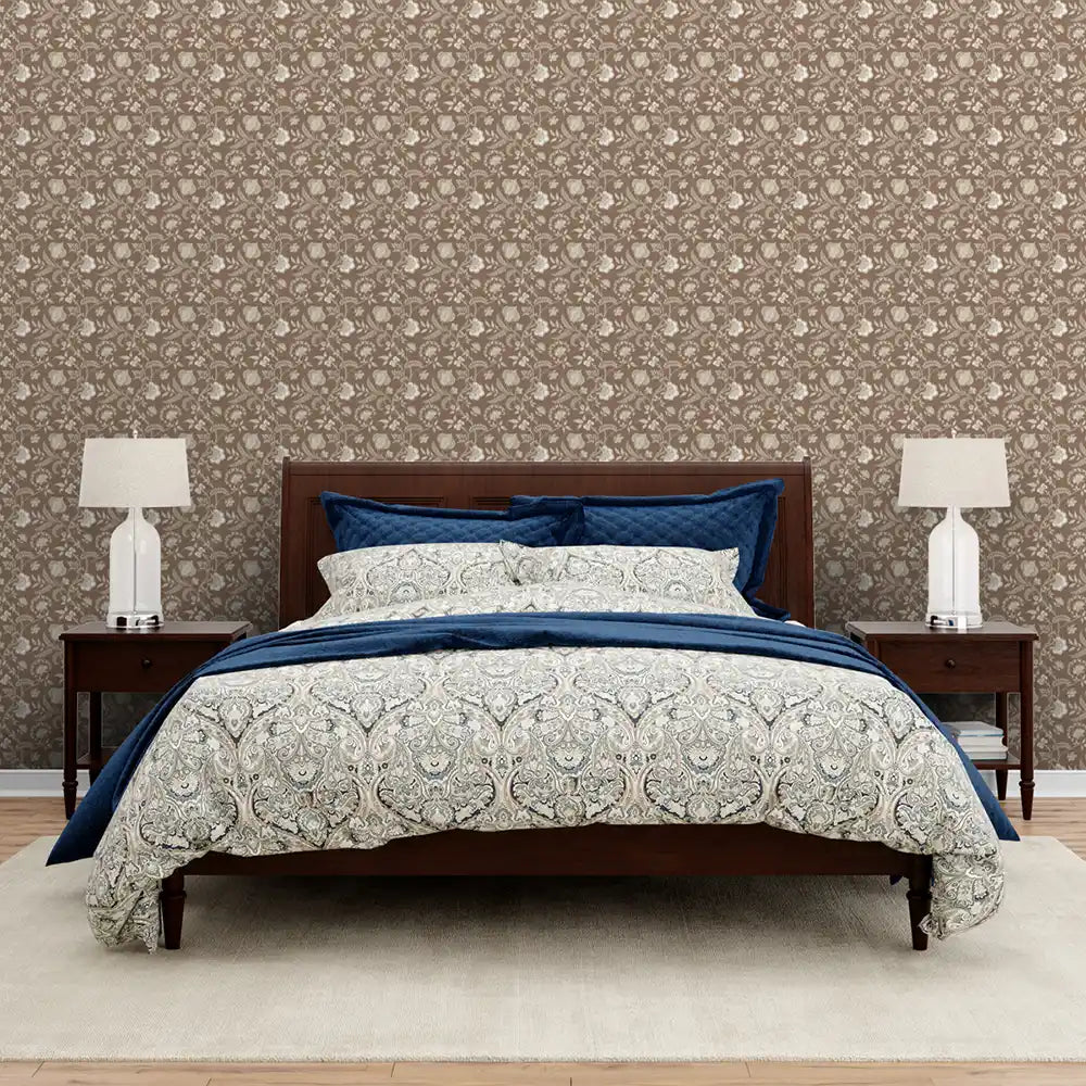 Blossom Design Wallpaper Roll in Brown Color Buy Online