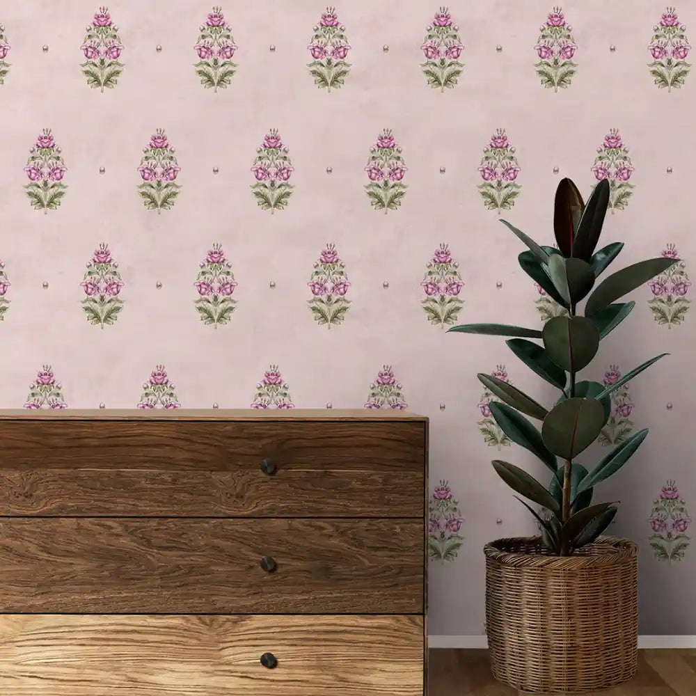 Bahara Indian Design Wallpaper Roll in Pink Color | Life n Colors