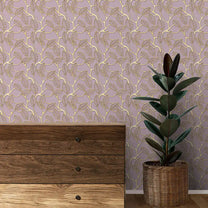Shop Golden Leaves Design Wallpaper Roll in Pink Color