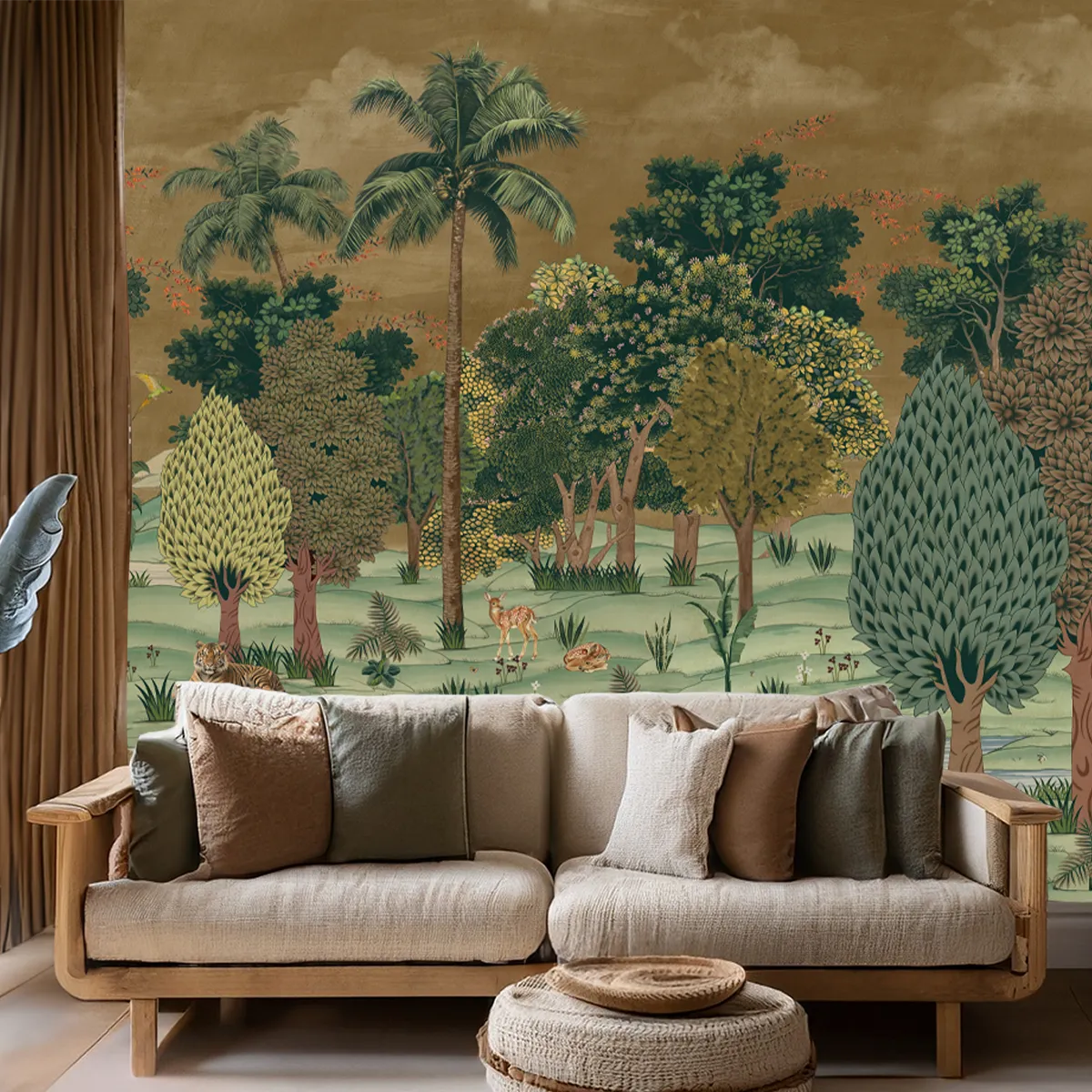 Ran Shringar Wallpaper Depicting Ranthambore Forest Designed for Walls muddy brown