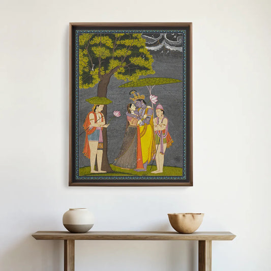 Radha Krishna Vintage Indian Painting Frameless Wall Art Digital Print