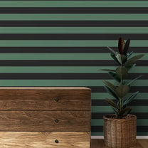 Harmonie Stripe Design Wallpaper Roll in  Green and Black Color