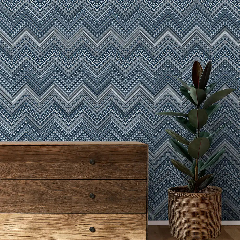 Horizon Design Wallpaper Roll in Blue Color