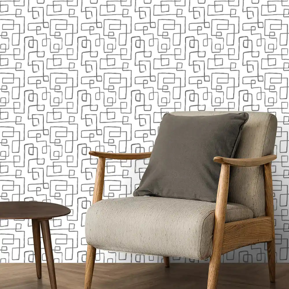 Gridlock Design Wallpaper Roll in Charcoal Color For Rooms