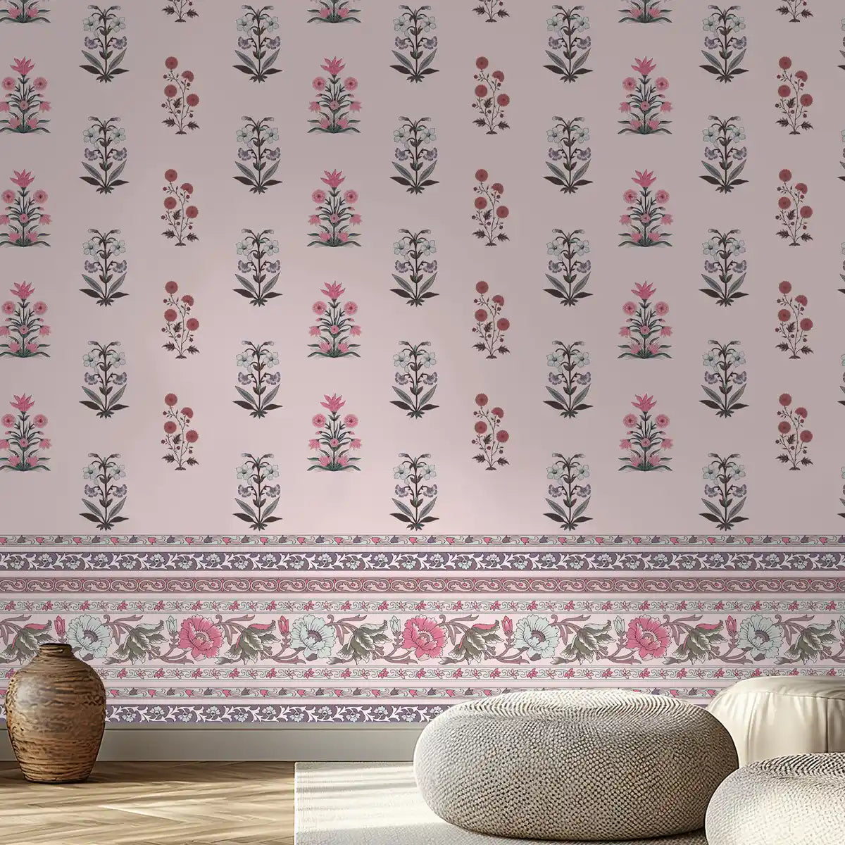 Buti Bliss Indian Motifs Room Wallpaper Pink Color