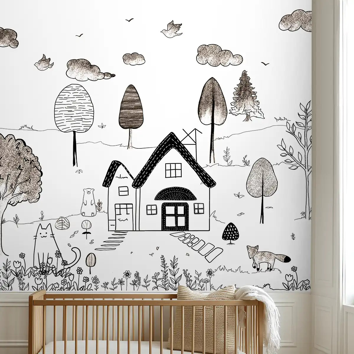 Cute Kids Room Pencil Sketch Theme Wallpaper by lifencolors