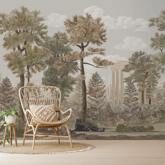 Twilight Haven Vintage European Style Wallpaper Smoky Olive Color