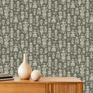 Serene Abstract Mood Dusky Green Color Room Wallcovering