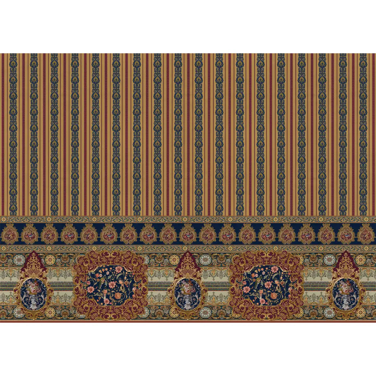 Raah Baroque Striped Pattern Wallpaper for an Elegant Room Decor Brown And Blue