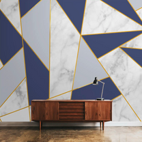 Golden Stripes With Marble Design Room Wallpaper Customised Blue Shop now