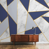 Golden Stripes With Marble Design Room Wallpaper Customised Blue