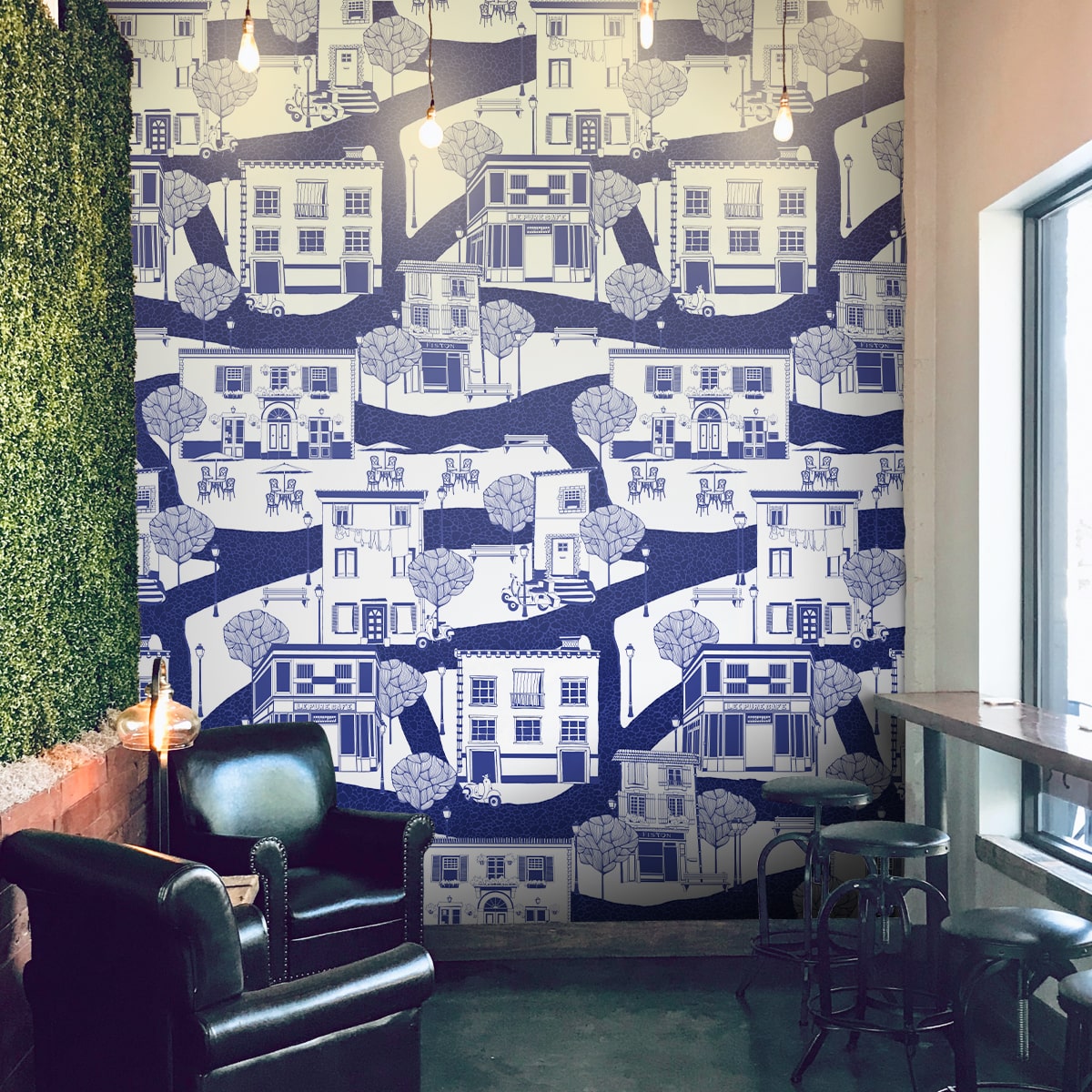 BUy A French Town Indigo Blue Wallpaper for Wall