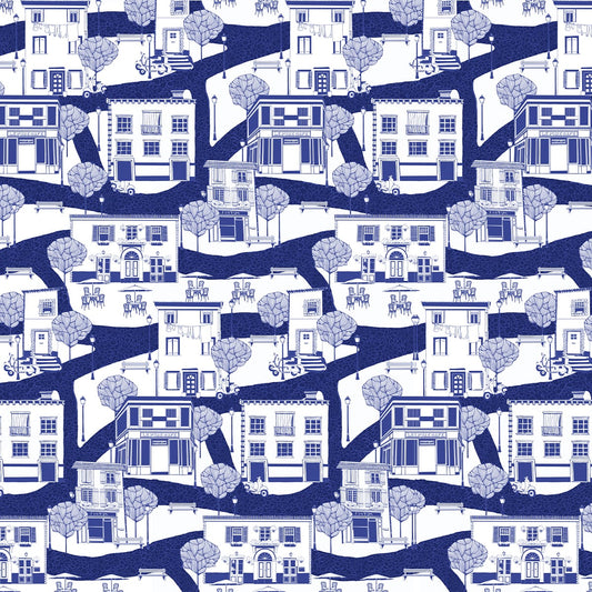 A French Town Indigo Blue Wallpaper for Wall Shop Online