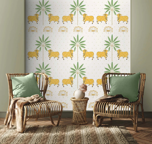 Traditional Indian white wallpaper for room