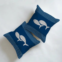 Neer, Cushion Cover, Set of 2 Blue, fish, chevron