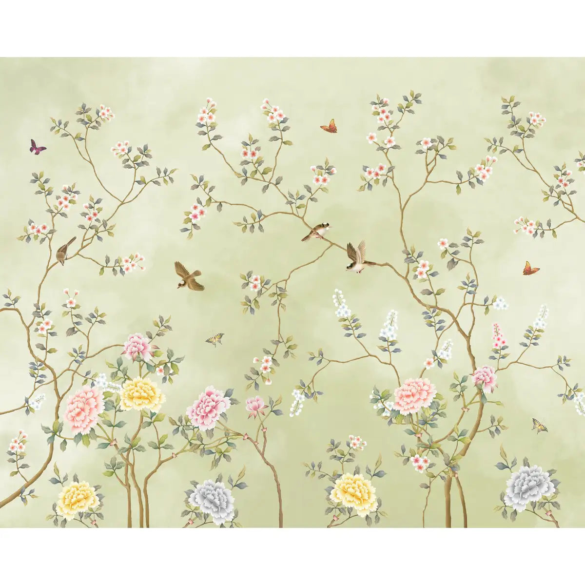 Blossom, Green Chinoiserie Wallpaper, Customised