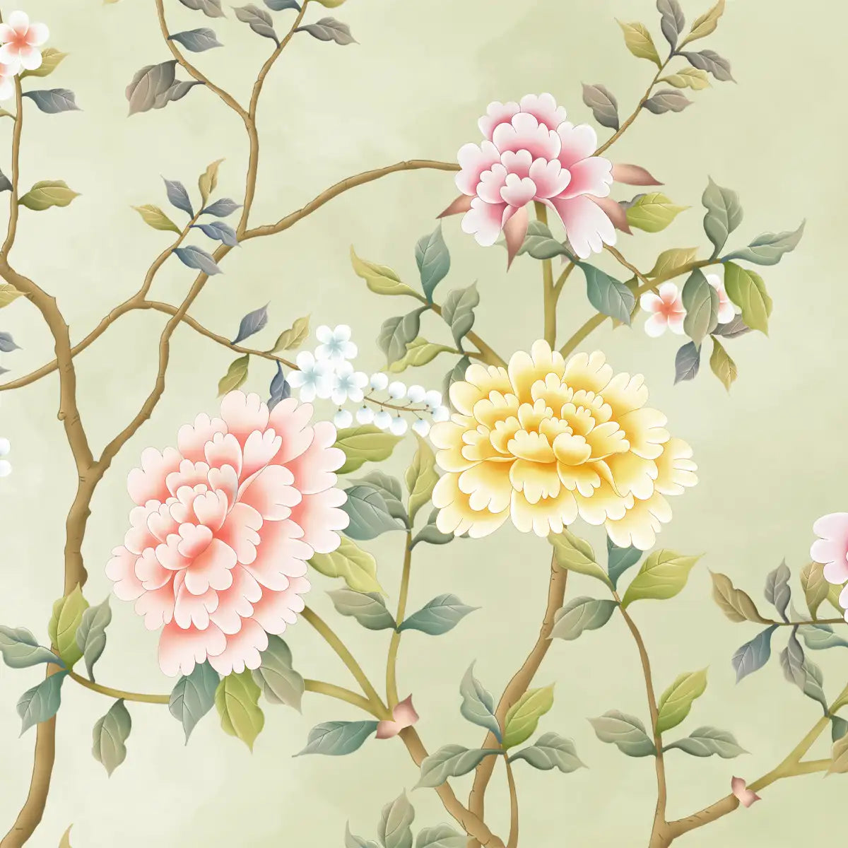 Blossom, Green Chinoiserie Wallpaper, Customised