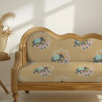 Rajasi Indian Sofa and Chairs Upholstery Fabric Yellow Floral Elephant design 