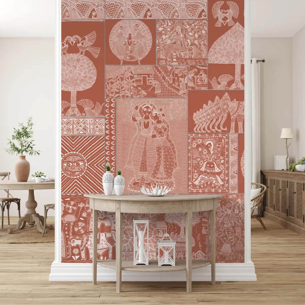 Geet Madhubani Wallpaper, Terracotta Red