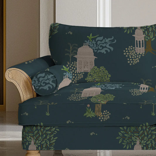 Ananda Indian Theme Sofa and Chair Upholstery Fabric in Blue