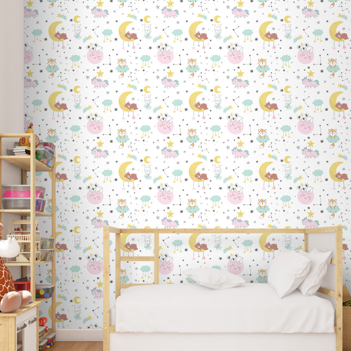 Animals Bedtime, Kids Wallpaper for Rooms, White