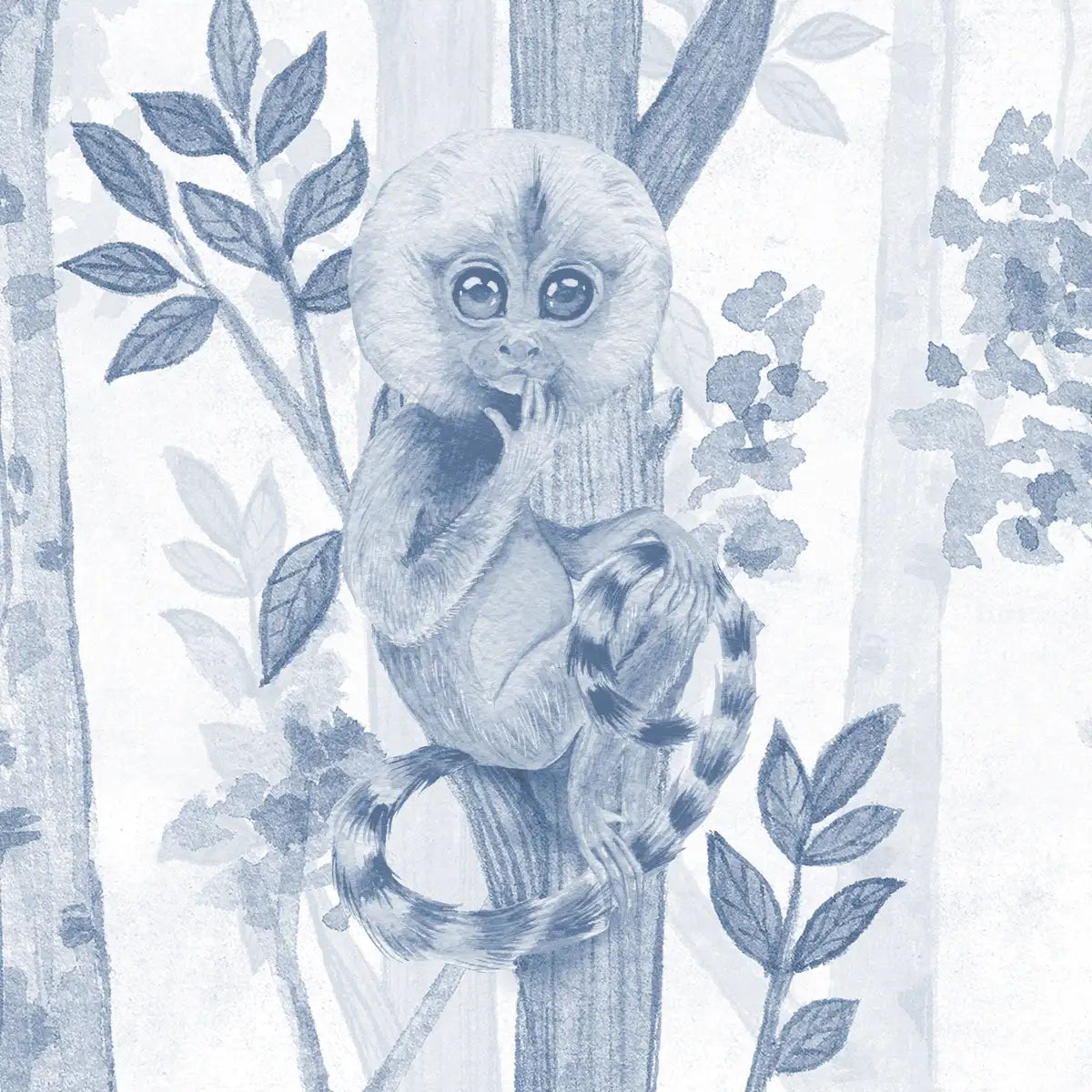 Jungle Tales, Nursery Room Wallpaper, Customised Blue Color 