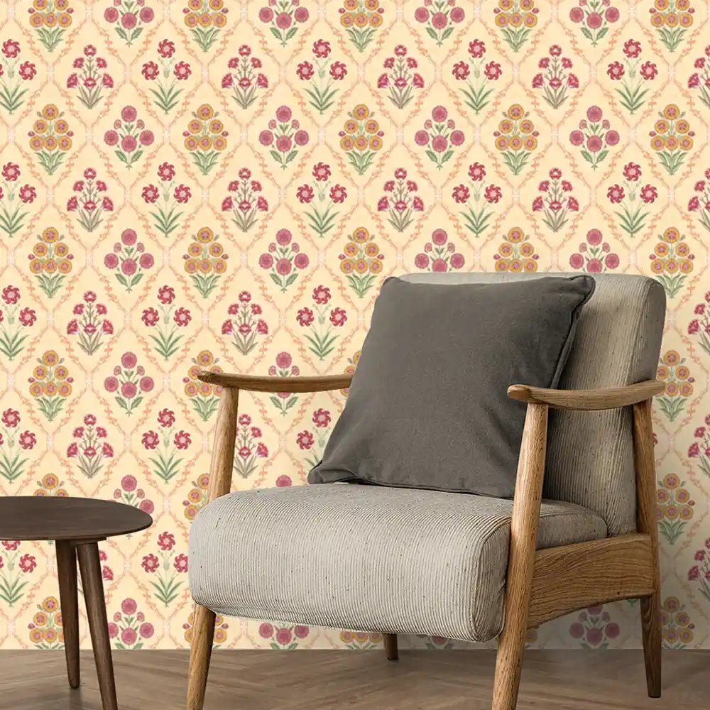 Phulwari Indian Design Wallpaper Roll in Yellow Color | Life n Colors