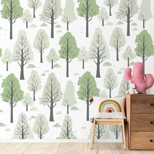 Simple Trees Pattern Wall Wallpaper for Kids Room