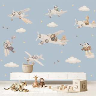 Air show Kids Room Blue Color Wallpaper with Gliders